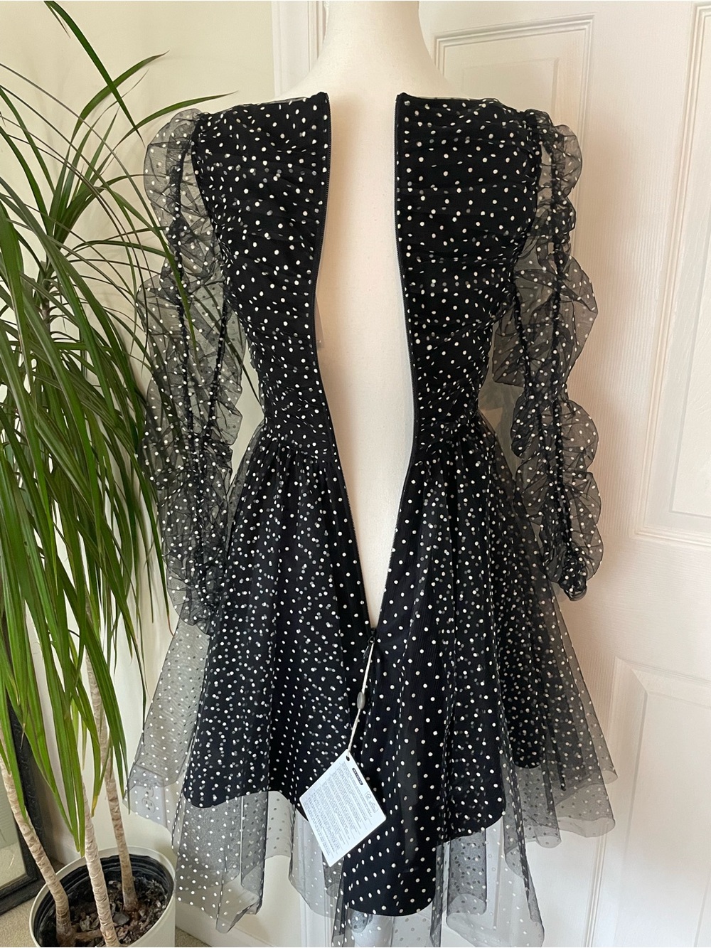 Zimmermann Ruched Flocked Polka-Dot Tulle Mini Dress Black Size 0 Small US4 NWT - Picture 12 of 16
